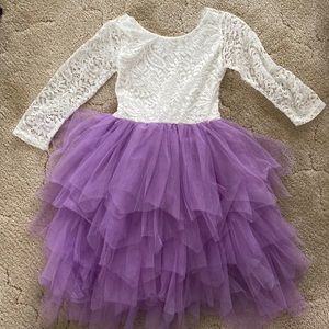 White and lavender purple open back tulle dress party size 6 girls